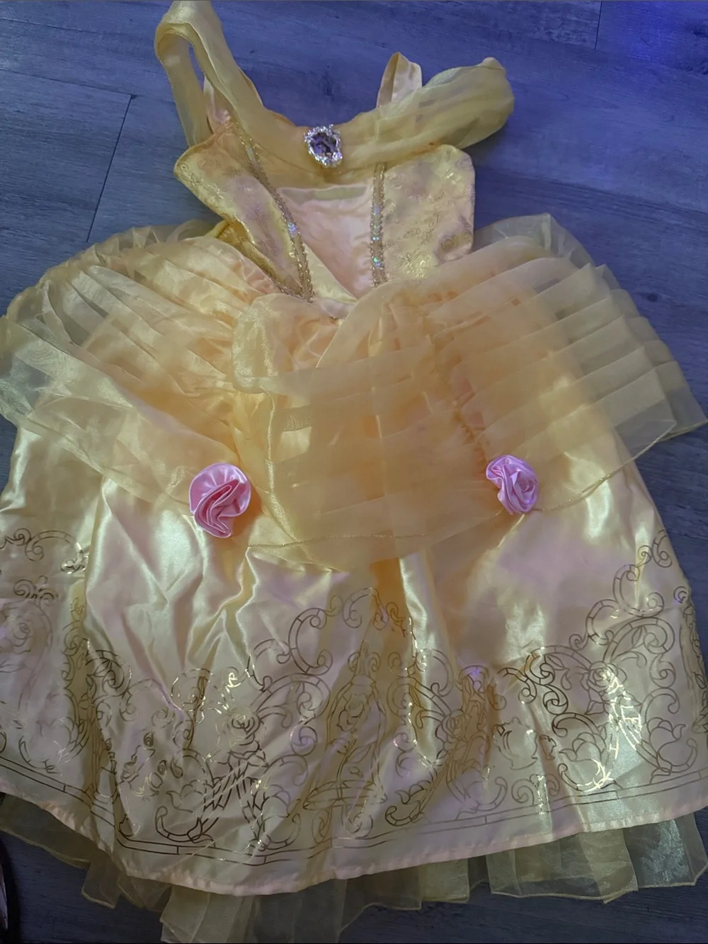 Disney Yellow Princess Ball Gown Costume with Pink Rosette Details